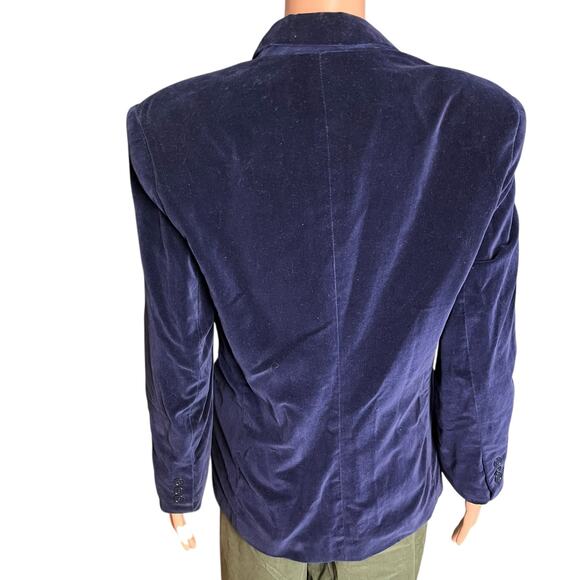 Lesley Fay Vintage Navy Blue Velvet Blazer Jacket 8 Glam Luxe Old Money Holiday - Picture 4 of 6